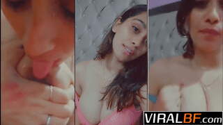 Naughty Indian GF Caught Giving Wet Deepthroat Boob Lick Seduction